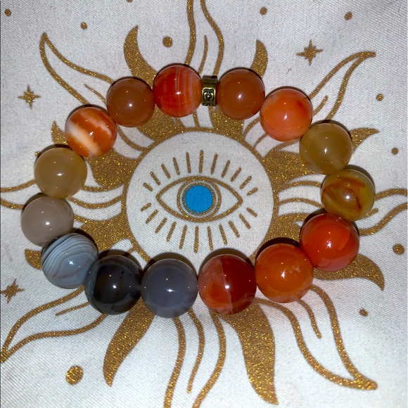 🧿2/$15🧿✋🏼Made Natural 12mm Botswana Agate Stone Bracelet w Brass Tie Cover - Picture 6 of 16